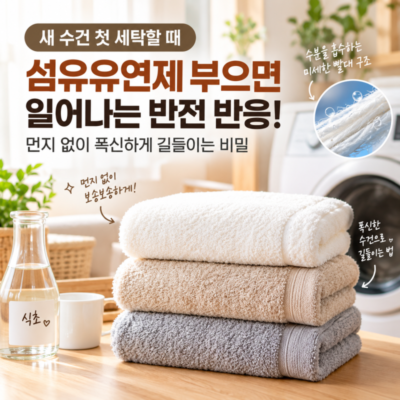 새 수건 첫 세탁할 때 섬유유연제 부으면 일어나는 반전 반응과 먼지 없이 폭신하게 길들이....