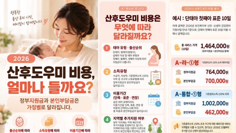 2026 산후도우미 비용, 얼마일까요? 정부지원금·본인부담금까지 정리