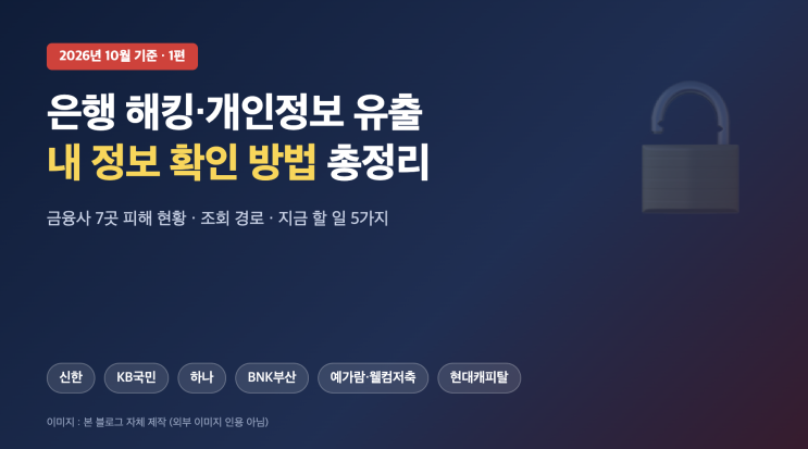 은행 해킹·개인정보 <b>유출</b> 총정리 (10월 기준): 신한·국민·하나 등 ....
