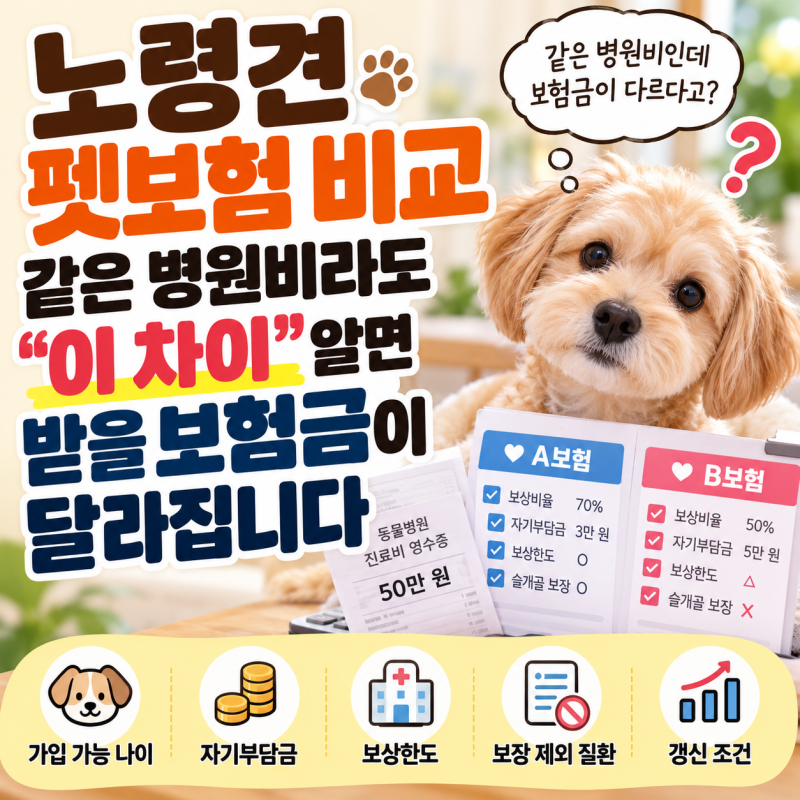 노령견 펫보험 비교, 같은 병원비라도 "이 차이" 알면 받을 보험금이 달라집니다