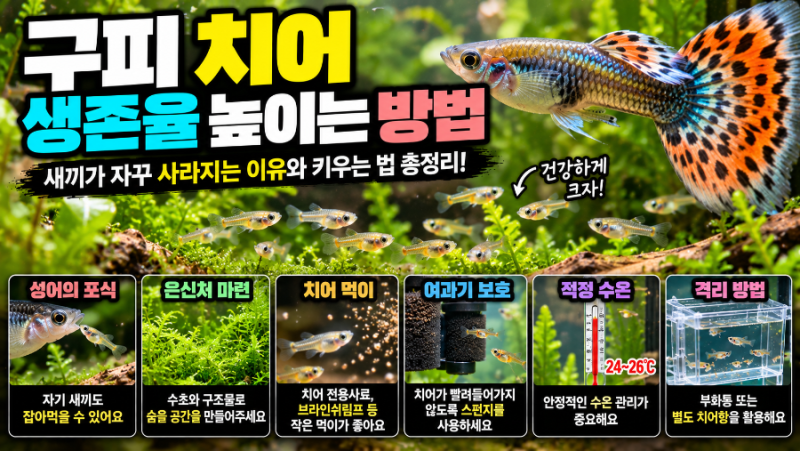 ### 구피 치어 생존율 높이는 방법｜새끼 구피가 자꾸 사라지는 이유와 키우는 법 총정리