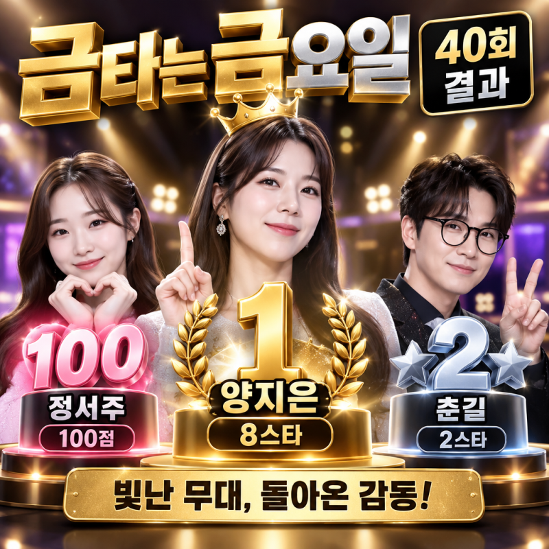 금타는 금요일 40회 결과, 양지은 8스타 1위·정서주 100점·춘길 2스타 순위