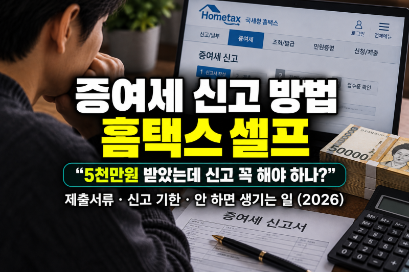 증여세 신고 방법 홈택스 셀프 "5천만원 받았는데 신고 꼭 해야 하나?" 제출서류·신고 기한·....