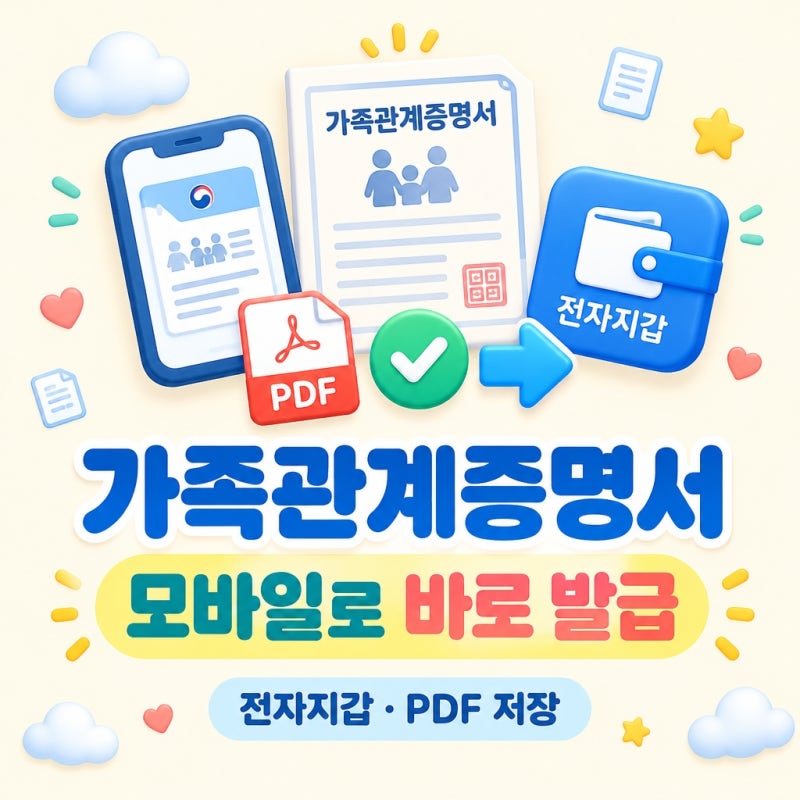 가족관계증명서 핸드폰 모바일 전자문서지갑 발급 PDF 저장: 발급 경로·준비물·제출 방식