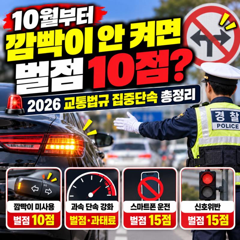 10월부터 깜빡이 안 켜면 벌점 10점? 2026 교통법규 집중단속 총정리