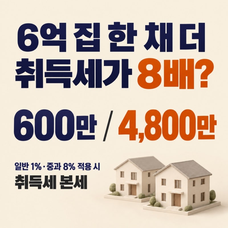 1가구2주택 세금, 6억 집 한 채 더 샀는데 취득세가 8배?