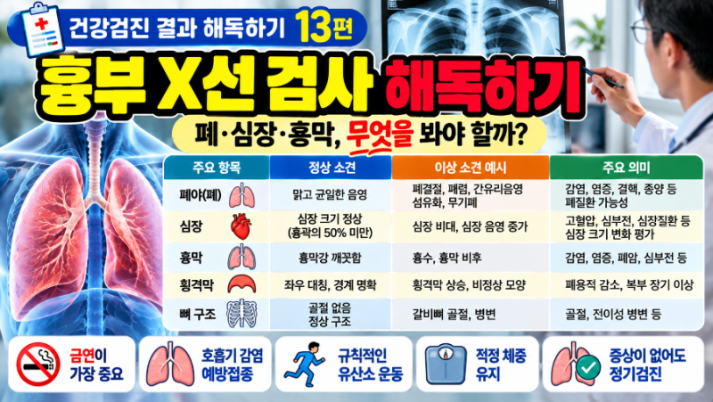[건강검진 결과 해독하기 13편] 흉부 X선 검사 - 폐결절·석회화·심장비대, 무슨 뜻일까?