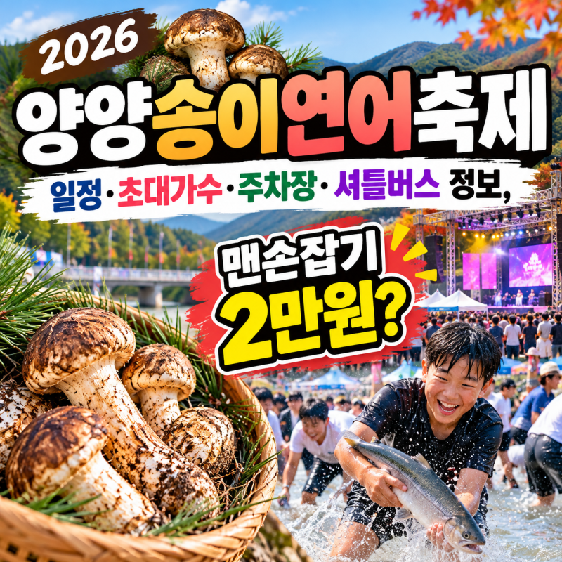 2026 양양송이연어축제 일정·초대가수·주차장·셔틀버스 정보, 맨손잡기 2만원?