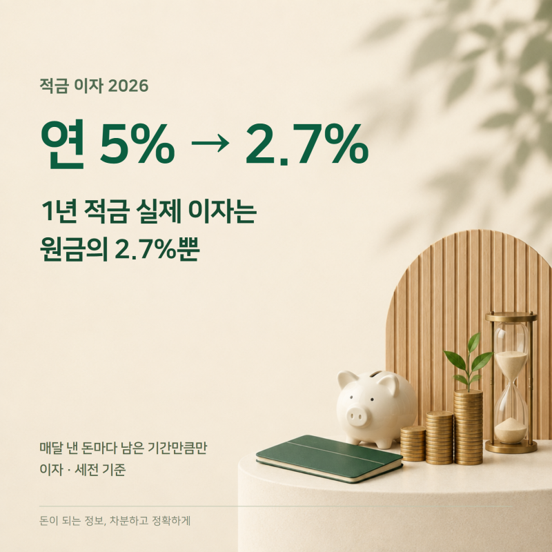 적금 연 5%여도 실제 이자는 원금의 2.7%, 우대조건 놓치면 더 줄어듭니다 — 적금 이자 계산기....