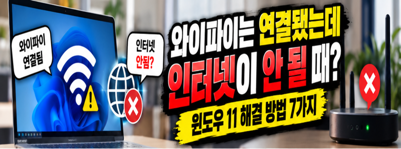 와이파이 연결됐는데 인터넷 안됨? 윈도우 11 노트북 인터넷 연결 오류 해결 방법 7가지