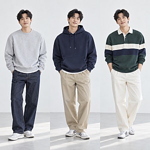 30대남자 캐주얼코디! 스웻셔츠 맨투맨, 오버핏후드티, 카라 있는 럭비티셔츠