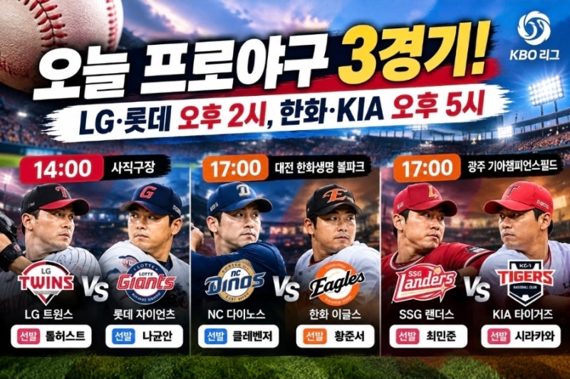 오늘 프로야구 경기일정 10월 10일, LG·롯데부터 한화·NC, KIA·SSG까지 3경기 주목!