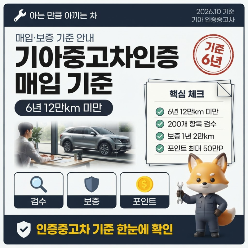 기아중고차인증 6년 12만km 미만만 매입, 보증은 1년 2만km부터