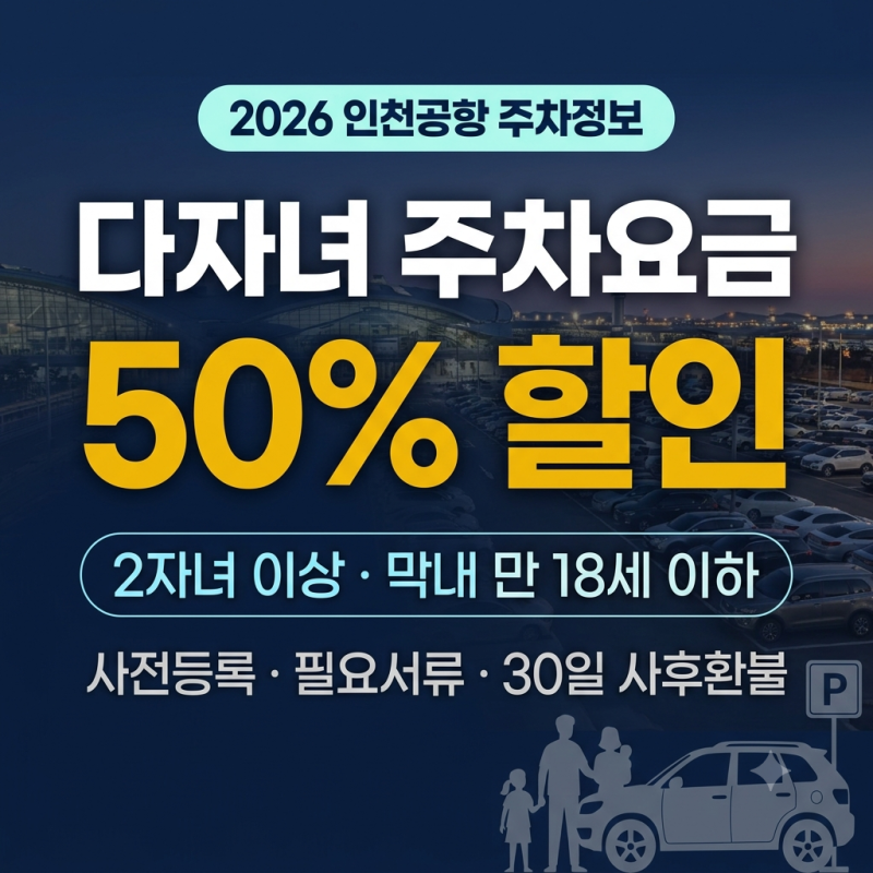 인천공항 다자녀 주차요금 50% 할인｜2자녀 기준·사전등록·사후환불 방법