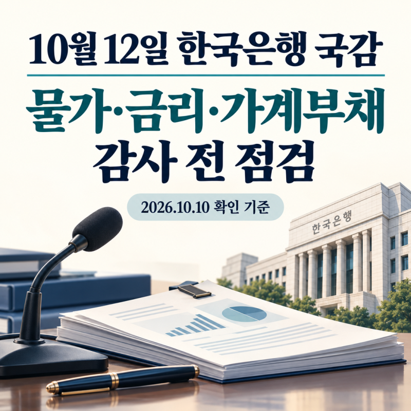 10월 12일 한국은행 국감, 물가·금리·가계부채 쟁점