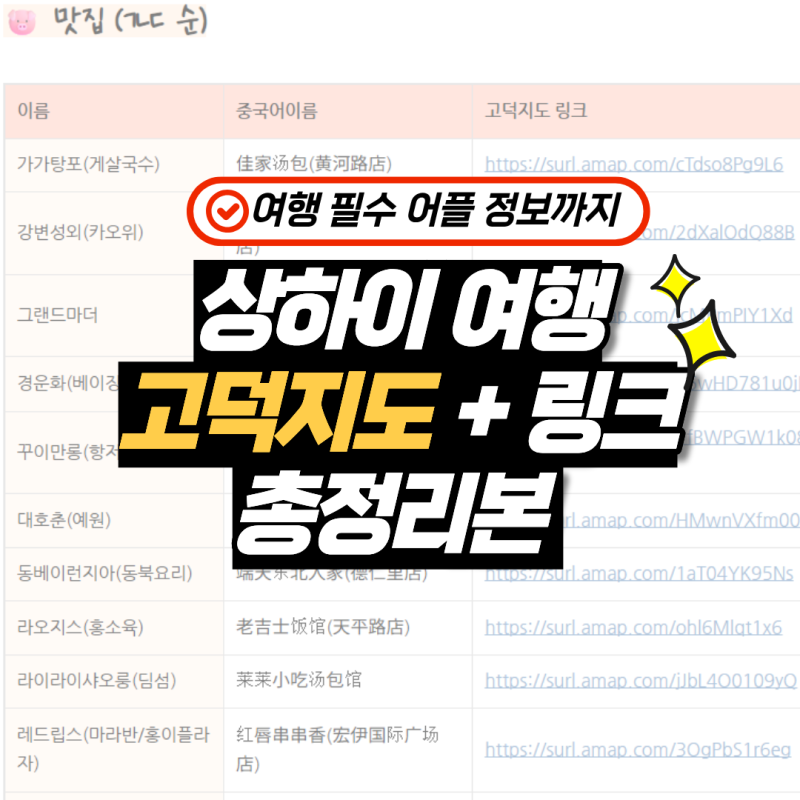 중국여행 필수어플 / 상하이 고덕지도 총정리본 / 상하이 카페별 메뉴 추천