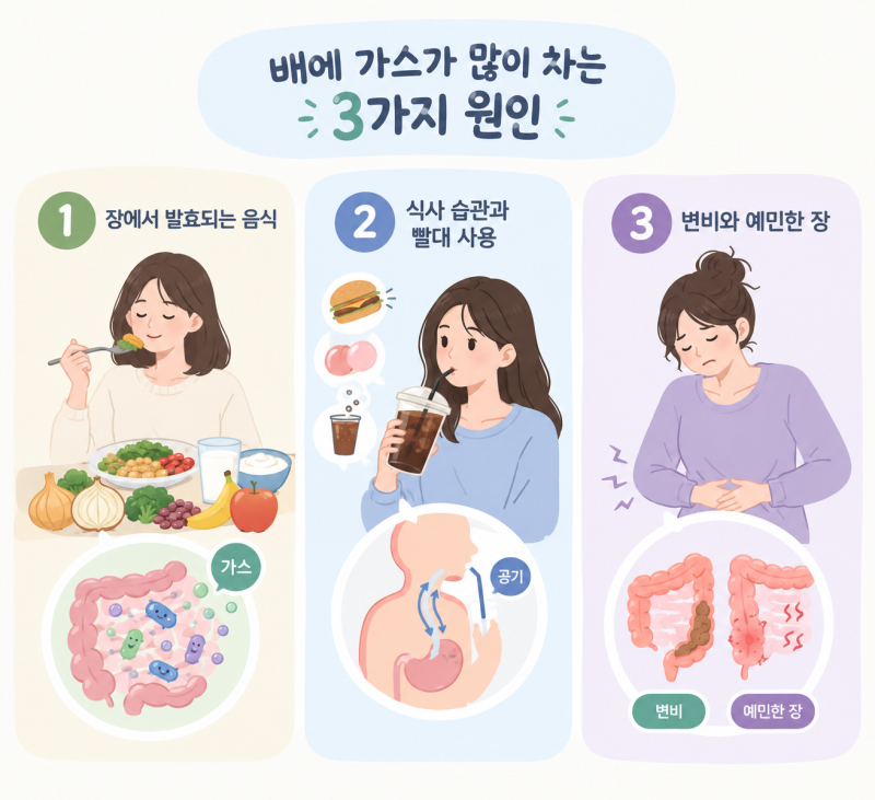 평소 배에 가스가 많이 차는 이유, 방귀가 잦고 배가 빵빵해지는 진짜 원인
