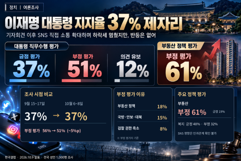이재명 대통령 지지율 37% 제자리…SNS 소통 늘렸는데 반등 못한 이유는?