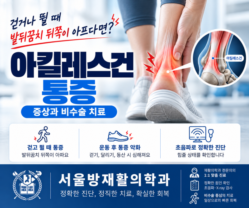 발뒤꿈치 뒤쪽이 아파요, 아킬레스건 통증 증상과 치료 - 서울방재활의학과