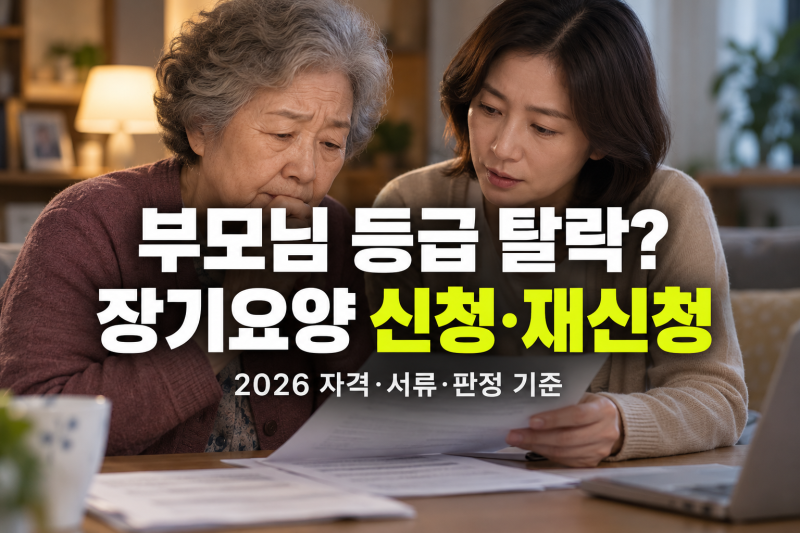 노인장기요양등급 신청 방법 2026 "부모님 등급 떨어지면 어떻게?" 신청 서류·자격·판정 기준....