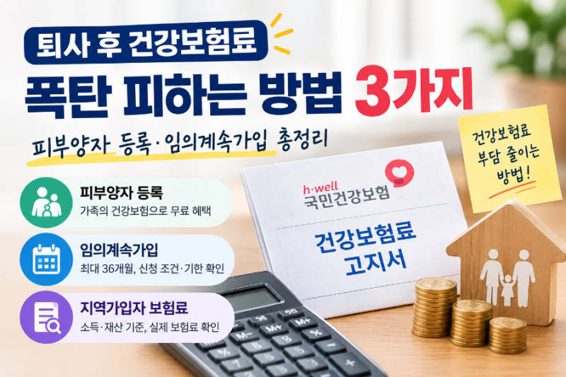 퇴사 후 건강보험료 폭탄 피하는 방법 3가지 피부양자 등록 임의계속가입 총정리