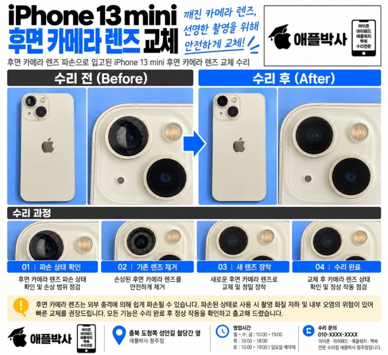 청주 아이폰13 미니 후면 카메라 렌즈 파손 수리｜깨진 카메라 유리 교체 후기