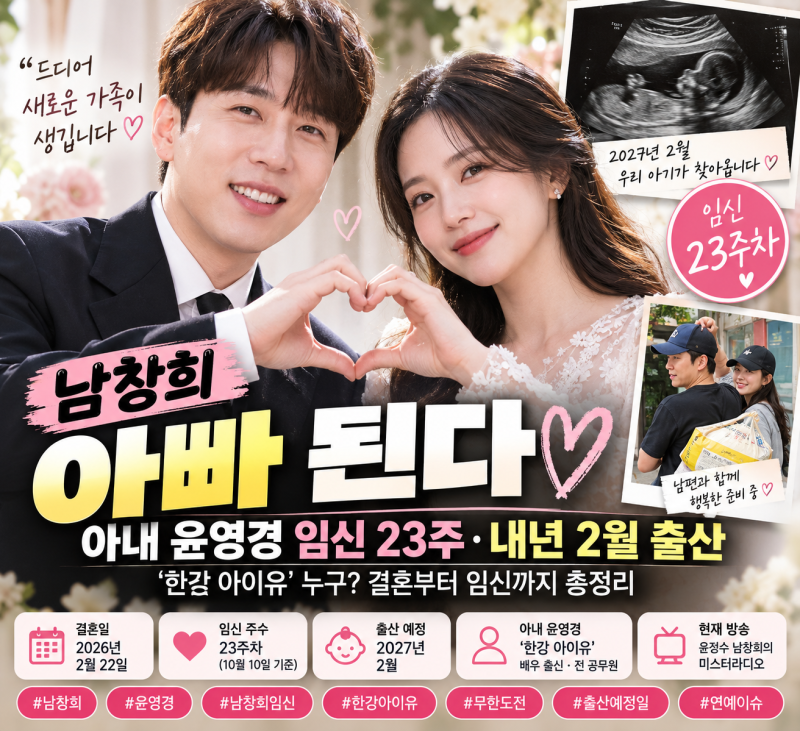 남창희 아빠 된다｜아내 윤영경 임신 23주·내년 2월 출산, '한강 아이유' 누구?