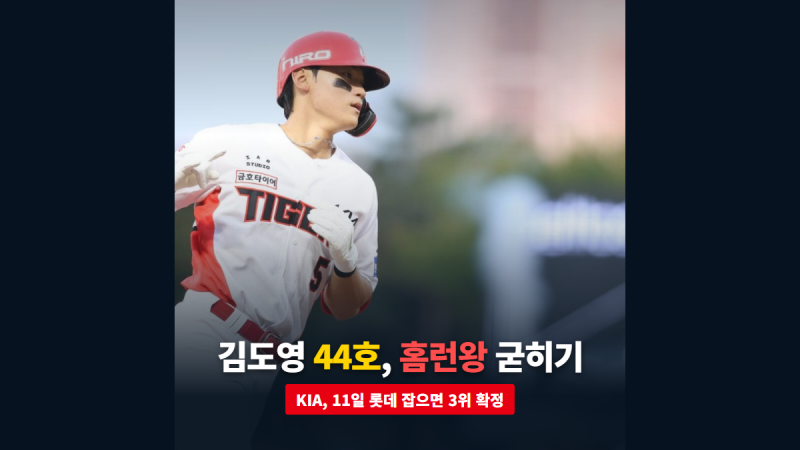 김도영 홈런왕 굳히기 44호, KIA 11일 롯데전 이기면 LG전 없이 3위 확정