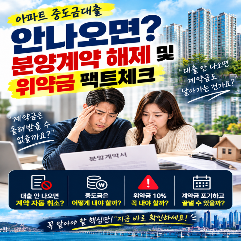 아파트 중도금 대출 부결 안 나오면? 분양계약 해제 및 위약금 팩트체크