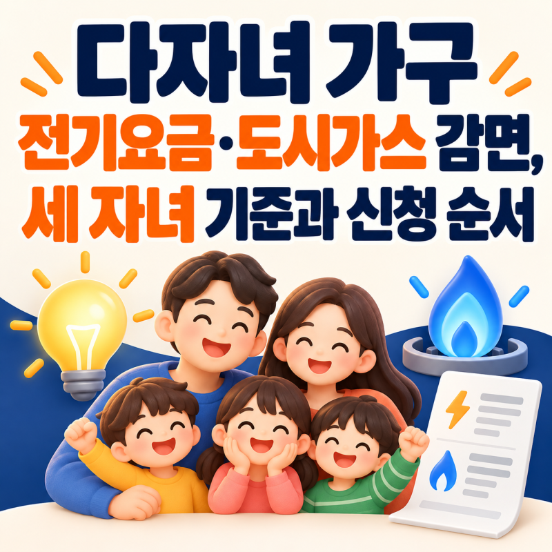 다자녀 가구 전기요금·도시가스 감면, 세 자녀 기준과 신청 순서