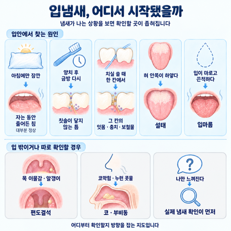 입냄새 원인 대부분은 입안에 있습니다 | 치과에서 확인하는 5곳