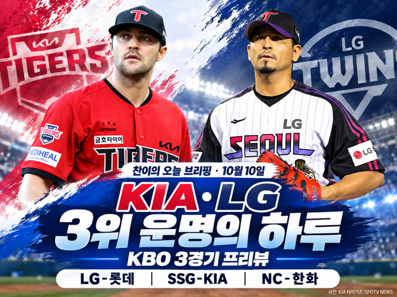 10월 10일 KBO 3경기 프리뷰! KIA·LG 3위 경쟁, 오늘 준플레이오프 직행 결정될까?