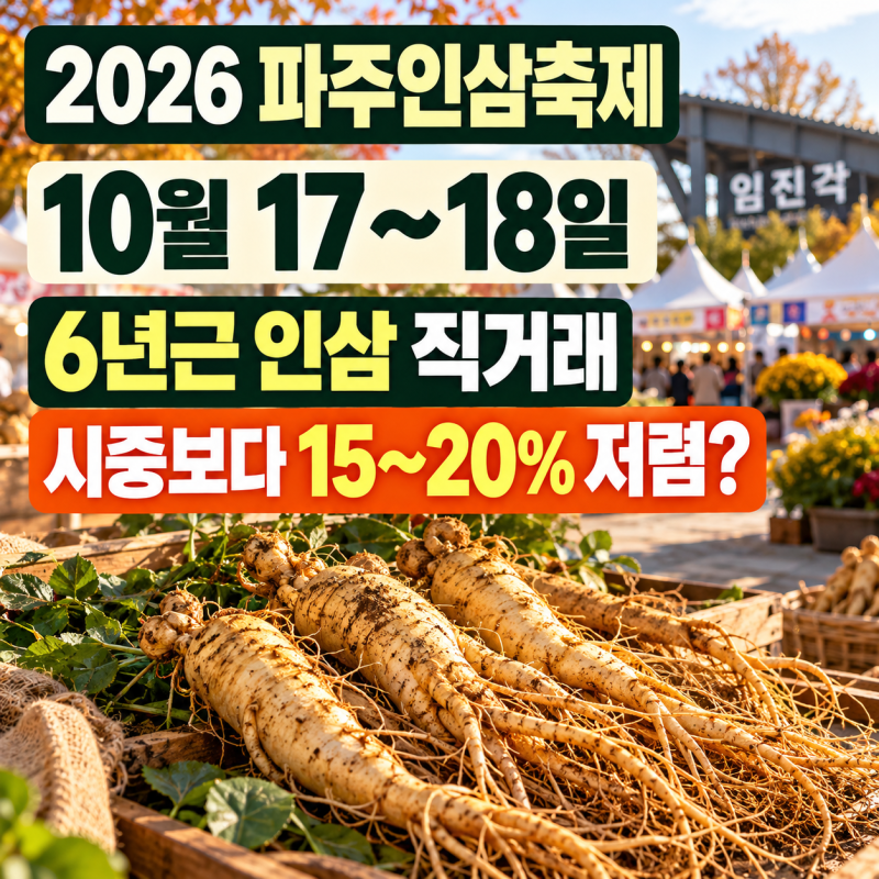 2026 파주개성인삼축제 10월 17일 시작! 6년근 인삼 15~20% 저렴할까? 무료 셔틀·구매 팁