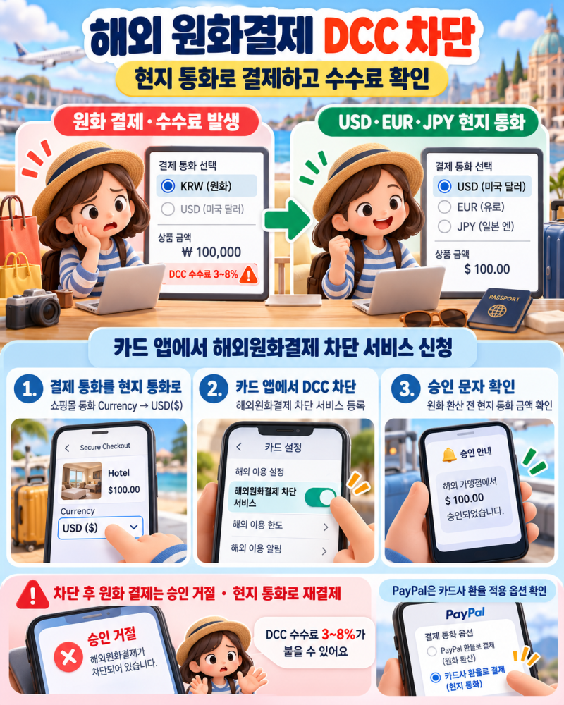 해외 직구 원화 결제 DCC 수수료 3~8% 폭탄 차단 카드사 해외원화결제차단 서비스
