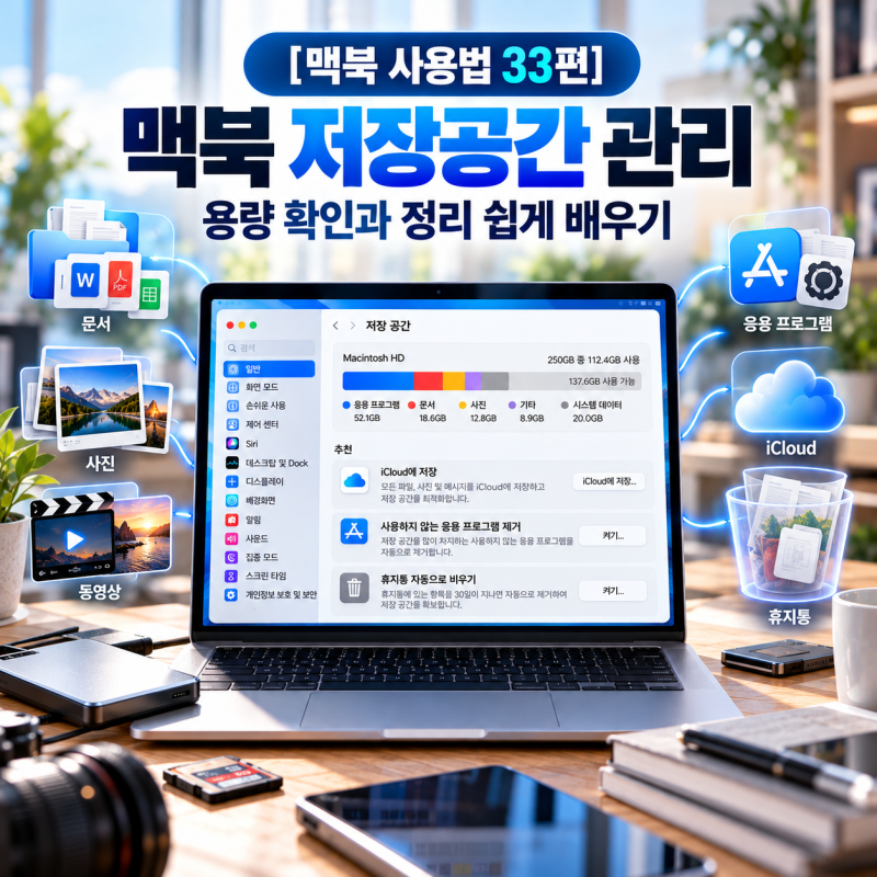 [맥북 사용법 33편] 맥북 저장공간 관리 - 용량 확인과 정리 쉽게 배우기