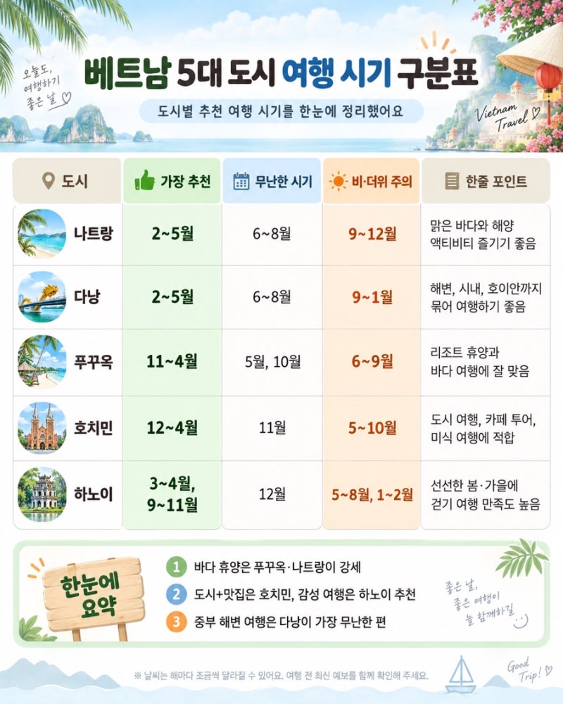 [베트남 여행지 추천] 베트남 지역별 여행 추천 시기｜베트남 날씨｜나트랑·다낭·푸꾸옥·....