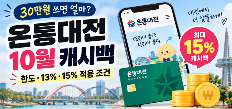 온통대전 10월 캐시백 30만원 쓰면 얼마? 10%·13%·15% 환급액과 한도 계산