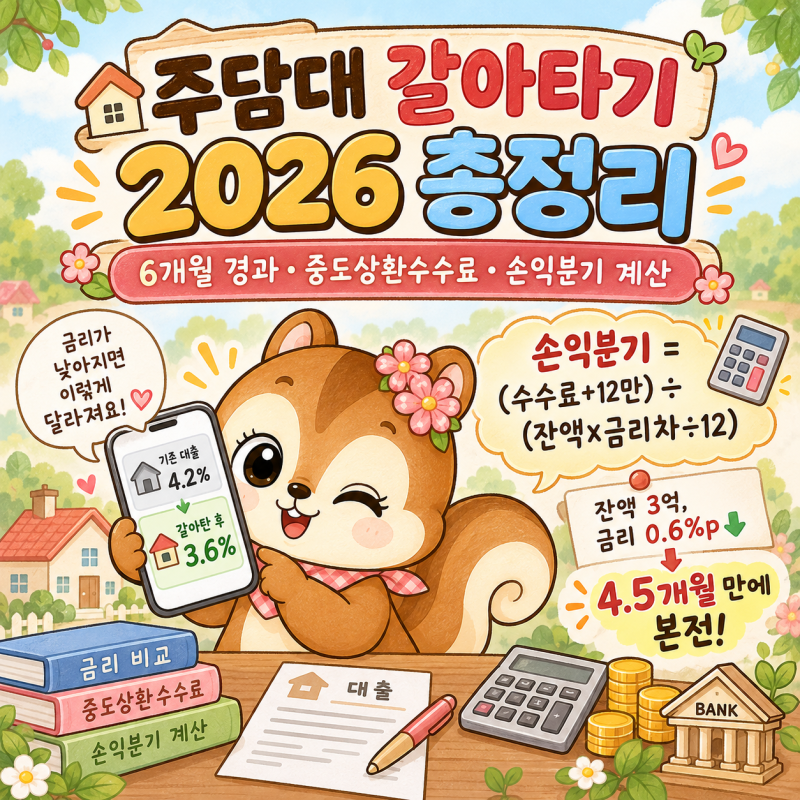 주담대 갈아타기 총정리: 온라인 대환대출 조건, 중도상환수수료 계산, 손익분기 개월 공식, ....