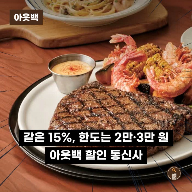 "같은 15%, 한도는 2만 원과 3만 원" 아웃백 할인 통신사
