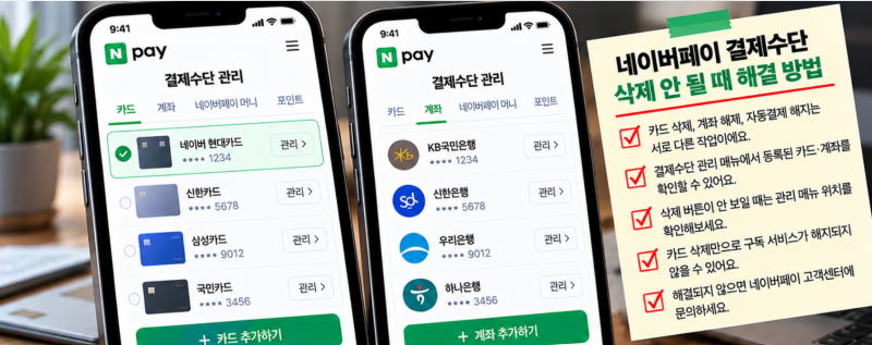 네이버페이 결제수단 삭제 안 될 때, 등록된 카드·계좌 연결 해제 방법