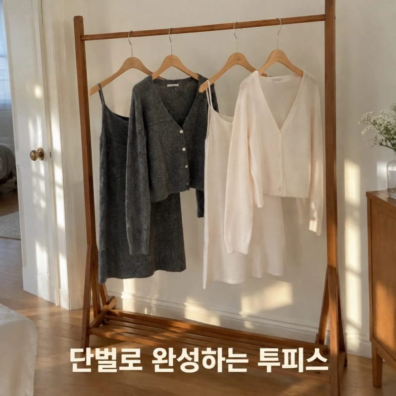 아뜨랑스 울 니트 나시 원피스 가디건 투피스 세트 st2954 실속 코디 팁