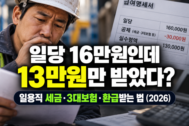 일용직 세금 계산 "일당 16만원인데 13만원만 받았다" 일당 15만원 공제·3대보험·환급받는 법 ....