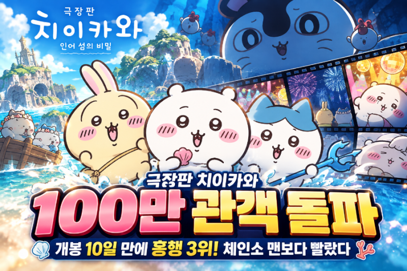 극장판 치이카와 100만 관객 돌파｜개봉 10일 만에 흥행 3위! 체인소맨보다 빨랐다