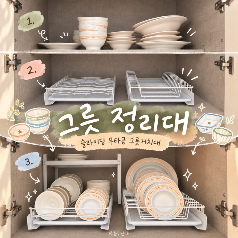 그릇 정리대 슬라이딩 무타공으로 5분만에 간단하게 그릇거치대 설치 사용 후기