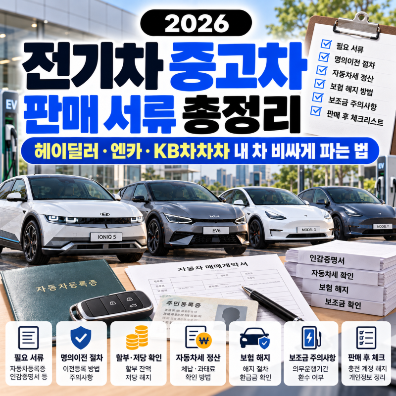 2026 전기차 중고차 판매 서류 총정리｜명의이전·자동차세·보험 해지·보조금 주의사항