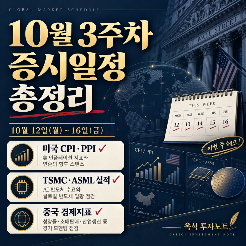 2026년 10월 3주차 증시일정 총정리｜미국 CPI·PPI, TSMC·ASML 실적, 중국 경제지표