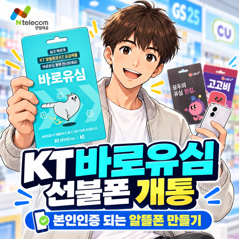 편의점 KT바로유심으로 본인 인증 되는 선불 알뜰폰 개통하는 방법