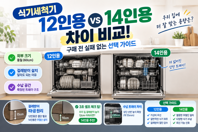 식기세척기 12인용 vs 14인용 차이 비교! 구매 전 후회 안 하는 선택 가이드 총정리