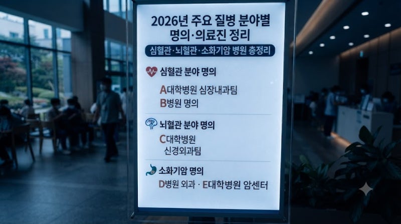 2026년 주요 질병 분야별 명의·의료진 정리 (심혈관·뇌혈관·소화기암 병원 총정리)