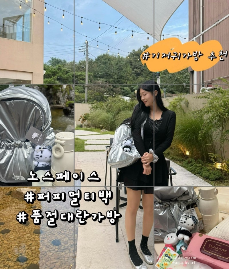 기저귀가방 추천 : 수납공간 많은 가벼운 노스페이스 걸즈퍼피멀티팩 실버 백팩 |출산선물